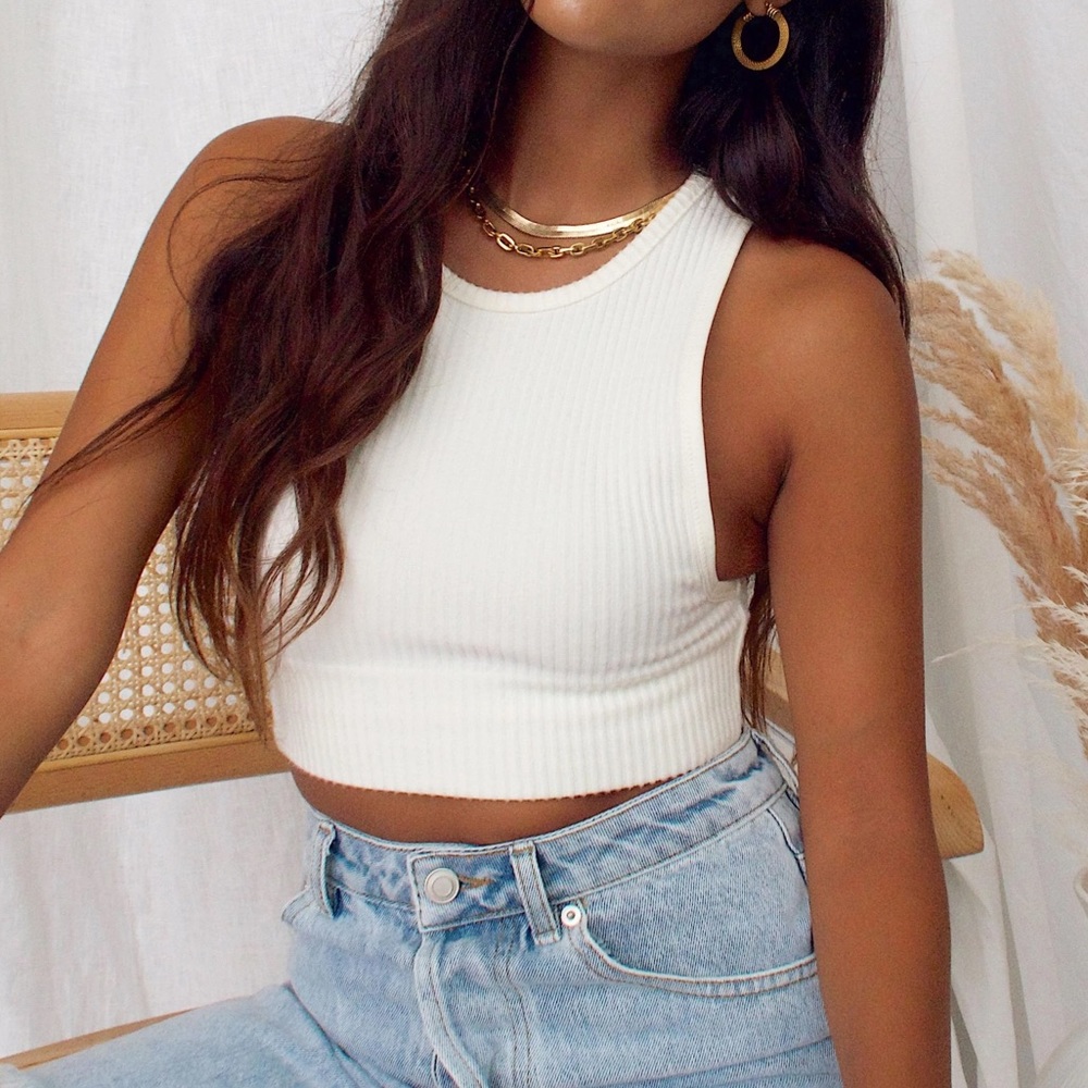 12th Tribe Kyle Ribbed Ivory Crop Top